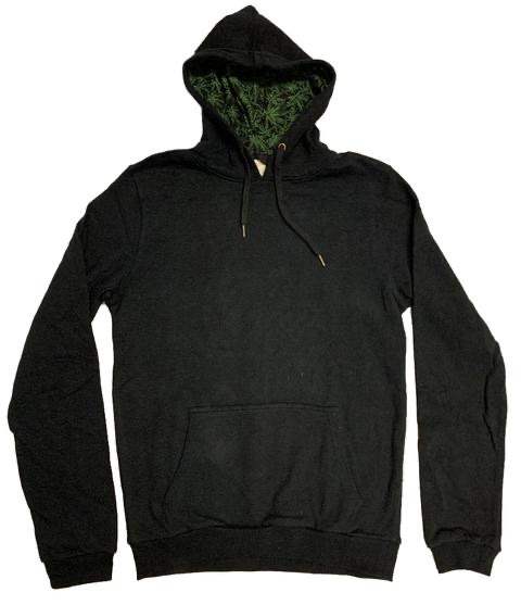 Hemp & Organic Cotton Pullover Hoodie Black – Cannaprint Hemp Leaf Lined Hood