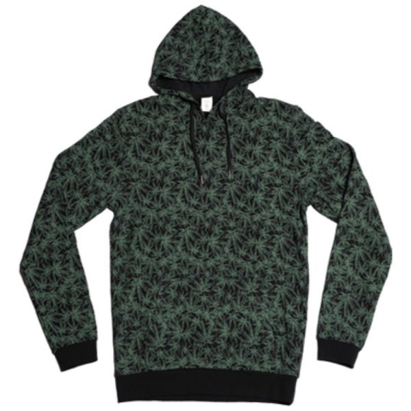 Hemp Hoodie Black with Cannabis Green Leaves