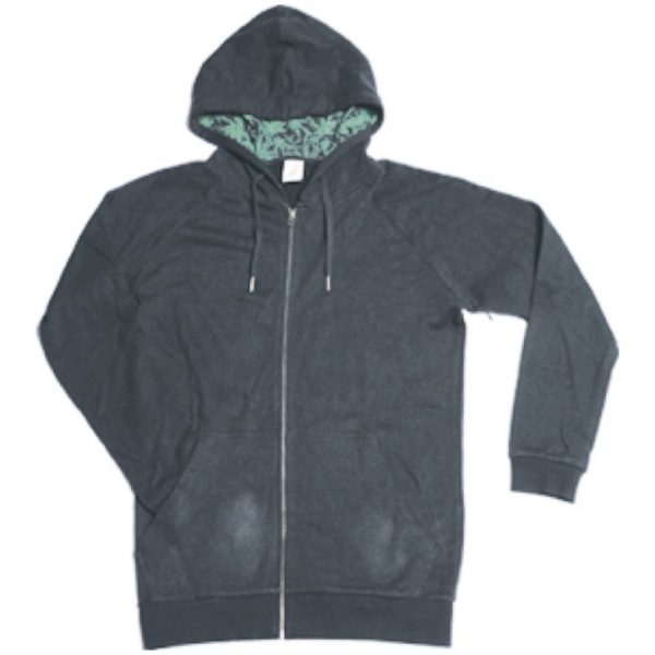 Grey Hemp Zipper Hoodie with Cannaprint in Hood