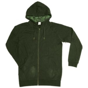 Olive Green Hemp Zipper HOodie with Cannaprint in Hood
