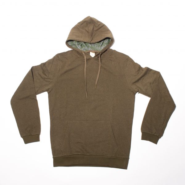 Olive Green Pullover Hemp Hoodie with Print in Hood