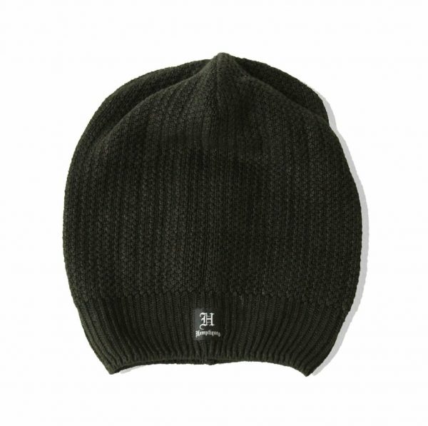 Black Long Hemp Knitted Beanie